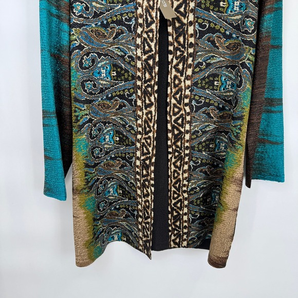 Chicos Travelers Crushed Artsy Jacket Womens 2 L 12 Brown Blue Green NEW - Picture 3 of 15